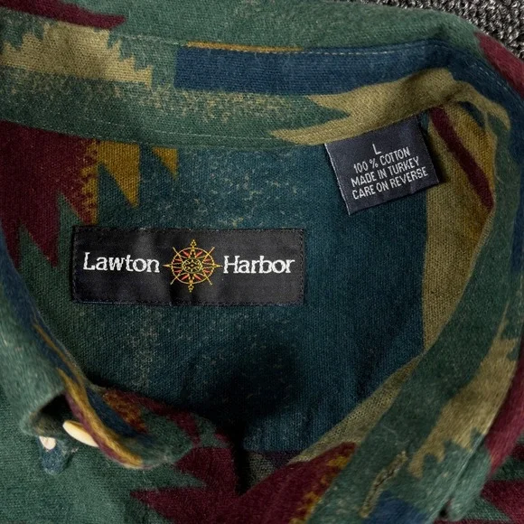 Vintage Lawton Harbor Aztec Southwestern Flannel Shirt Men's L Western Boho - Picture 7 of 7
